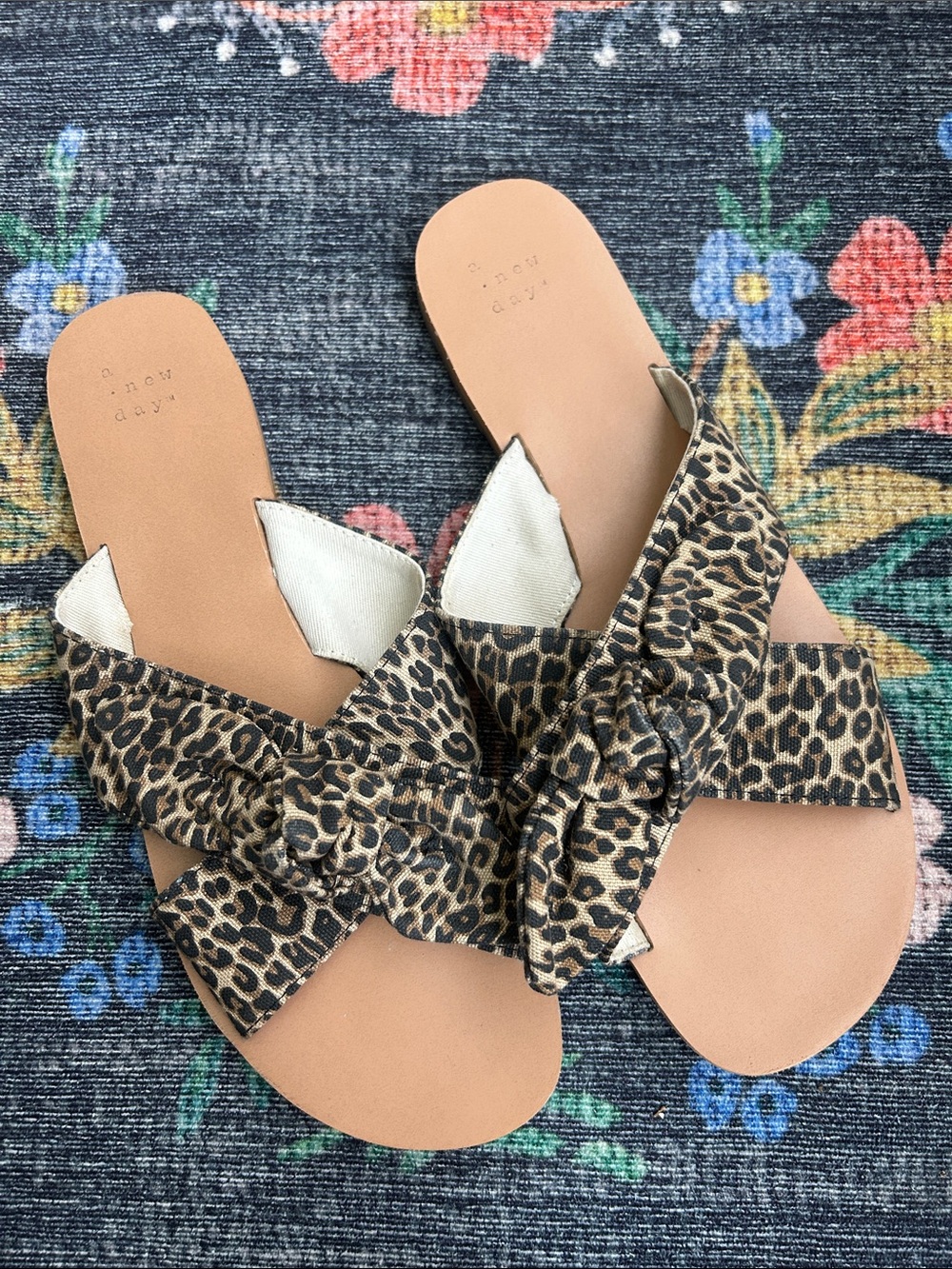 A New Day Leopard Bow Slide Sandals, Size 10